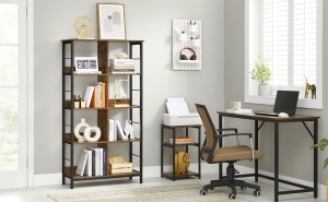 VASAGLE Biblioteca cu rafturi deschise, 8 compartimente, design industrial, 80x33x149cm, maro retro si negru - Img 2