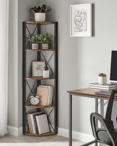 VASAGLE Biblioteca de colt cu 5 etaje, cadru metalic, stil industrial, 30x30x160 cm, maro rustic - Img 4