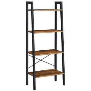 VASAGLE Biblioteca tip scara, cadru otel cu 4 polite din MDF, stil industrial, 56x34x138cm, maro rustic - Img 1
