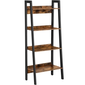 VASAGLE Biblioteca tip scara, cadru otel cu 4 polite din MDF, stil industrial, 56x34x138cm, maro rustic si negru - Img 1
