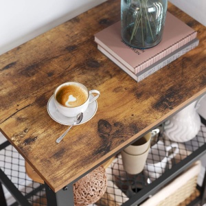 VASAGLE Carucior de servire pe roti, cu polite, pentru bucatarie, 40x60x77cm, industrial, maro rustic - Img 4
