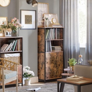 VASAGLE Comoda cu rafturi tip bufet, utilizare multifunctionala, stil industrial, 35x60x125cm, maro rustic - Img 2