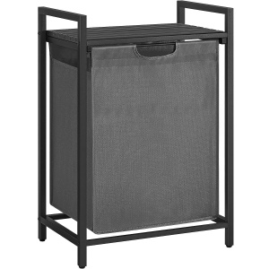 VASAGLE Cos de rufe, sac de rufe detasabil, raft, cadru metalic, 65L, 50x33x72 cm, negru si gri - Img 1