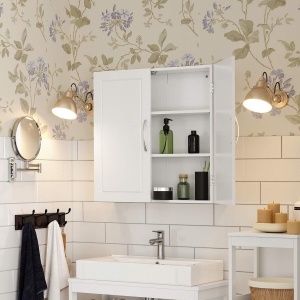 VASAGLE Dulap de baie de perete, cu 2 rafturi reglabile, stil scandinav, 60x18x60cm, alb mat - Img 4