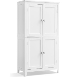 VASAGLE Dulap de baie, din MDF, cu 2 compartimente si 4 usi, rafturi reglabile, 30x60x110cm, alb