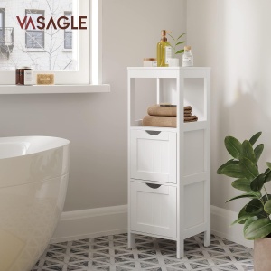 VASAGLE Dulap de podea pentru baie, multifunctional, 2 sertare, 30x30x89cm, alb - Img 2