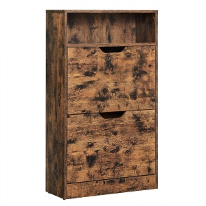 VASAGLE Dulap pantofi cu 2 usi flip, separator reglabil si detasabil, pentru 8-12 perechi, 24x60x102cm, maro rustic - Img 1
