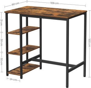 VASAGLE Masa de bar dreptunghiulara cu cadru metalic, 3 rafturi, design industrial, 109x60x100cm, maro vintage si negru - Img 4