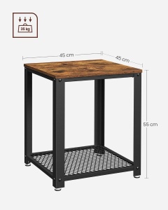 VASAGLE Masa de cafea laterala, tip noptiera, cu cadru metalic, 45x45x55cm, maro rustic si negru - Img 3