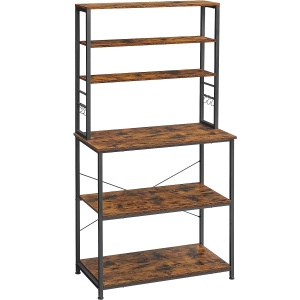 VASAGLE Raft de bucatarie cu spatiu pentru cuptorul cu microunde, 6 rafturi, otel, industrial, 40x80x167cm, maro retro si negru - Img 1