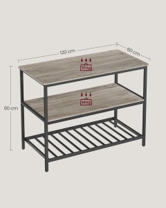 VASAGLE Raft de bucatarie tip insula, cadru de otel cu 3 nivele, stil industrial, 60x120x90cm, gri stejar - Img 3