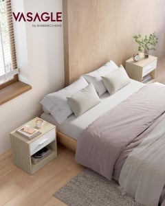 VASAGLE Set 2 noptiere 39x28x41 cm, cu sertar si compartiment deschis, PAL bej natur si alb - Img 2