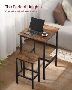 VASAGLE Set masa si scaune de bar, masa 60x60x90cm si 2 scaune 30x40x65cm, stil industrial, maro rustic - Img 4