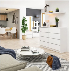 Comodă AKORD K140 albă, 138 cm, 8 sertare, albă, 138x40x99 cm - Img 3
