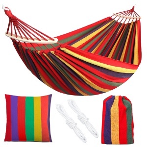 Hamac dublu cu bara lemn Sersimo, 260x150 cm, multicolor - Img 1