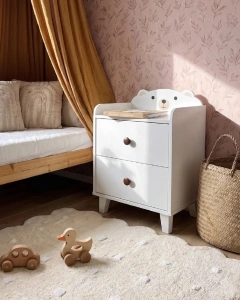 Noptiera pentru copii MIMILI, 2 sertare, 56 cm, alba, MDF si lemn de pin, design scandinav - Img 4