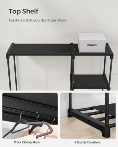 Raft pentru haine Songmics, 43 × 124 × 182 cm, negru - Img 2
