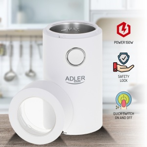Rasnita de cafea, Adler AD4446WS, 150 W, 75 g, cuțit rotativ, capac transparent, alb - Img 2