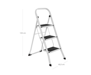 Scara metalica cu 3 trepte, inaltime 46,5 cm, capacitate 150kg, pliabila, Alb - Img 2