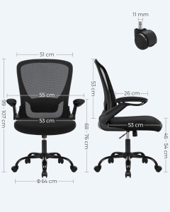 Scaun ergonomic birou, SONGMICS OBN37BK, spatar plasa, ajustabil, negru - Img 5