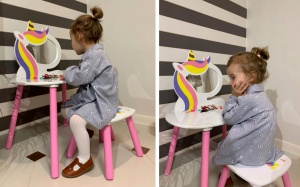Set de toaleta Lily cu masuta si scaun pentru copii, unicorn - Img 3
