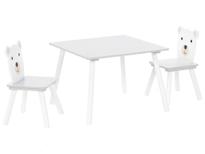 Set masa cu 2 scaune pentru copii MIMILI, alb si gri, MDF si lemn de pin, design scandinav