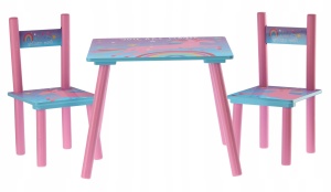 Set mobilier copii Melbi masa si 2 scaune, albastru roz, 50x50x42 cm - Img 3