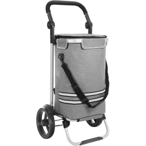 SONGMICS Carucior de cumparaturi piata, pliabil, compartiment frigorific, multifunctional, 44x35x100 cm, gri - Img 1