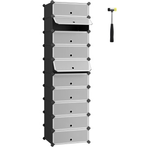 SONGMICS Dulap de depozitare pantofi modular, configurabil cu 10 compartimente, 43x31x173 cm, negru - Img 1