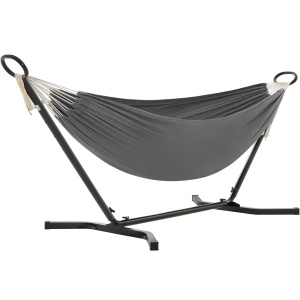 SONGMICS Hamac cu cadru metalic, reglabil la 5 inaltimi, maxim 240 kg, 300x90x95cm, gri - Img 1