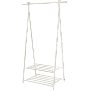 SONGMICS Suport pentru haine, cu raft depozitare pe 2 niveluri, cadru metalic, 88x41x155cm, alb - Img 1