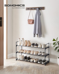 SONGMICS Suport pentru pantofi, cadru metalic cu 3 nivele, 12-15 perechi, stivuibil, 54x92x30cm, negru - Img 2