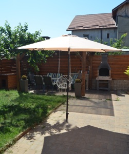 Umbrela terasa gradina, Sersimo Santorini, cu manivela si inclinare, rotunda 270cm, crem - Img 3