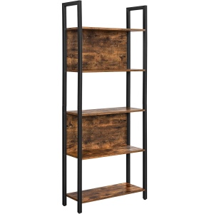 VASAGLE Biblioteca cu 5 rafturi de depozitare, cadru otel, stil industrial, 62x24x165cm, maro rustic si negru - Img 1