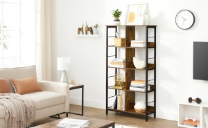 VASAGLE Biblioteca cu rafturi deschise, 8 compartimente, design industrial, 80x33x149cm, maro retro si negru - Img 3