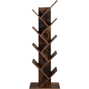 VASAGLE Biblioteca de podea cu 8 etaje, cu rafturi din lemn in forma V, 25x141x50cm, maro rustic - Img 1