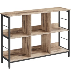 VASAGLE Biblioteca, raft cu 6 unitati de depozitare, din lemn, 33x120x80 cm, gri stejar - Img 1
