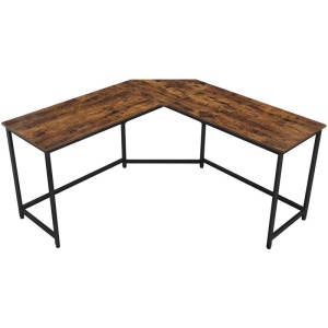 VASAGLE Birou de colt in forma de L, cadru din otel, 149x149x75cm, industrial, maro rustic si negru