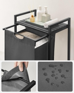 VASAGLE Cos de rufe, sac de rufe detasabil, raft, cadru metalic, 65L, 50x33x72 cm, negru si gri - Img 4