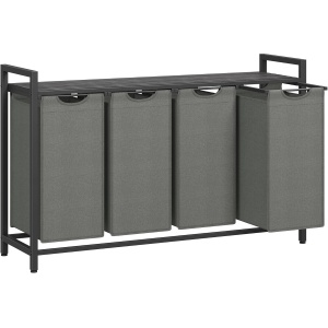 VASAGLE Cos rufe 4x40L, saci detasabili, raft superior si cadru metalic, 116x33x72 cm, negru si gri - Img 1