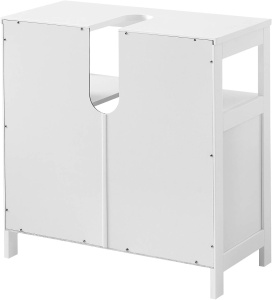 VASAGLE Dulap baie 60x30x60 cm, 2 usi, compartiment deschis, stil scandinav, alb mat - Img 3
