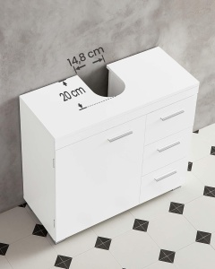 VASAGLE Dulap lavoar baie cu 3 sertare si 2 compartimente, MDF, 30x70x64 cm, alb - Img 3