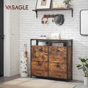 VASAGLE Dulap pantofi din MDF cu 4 usi basculante, pentru 12-20 perechi, 98x30x95cm, maro rustic si negru - Img 2