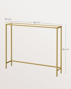 VASAGLE Masa de intrare, blat din sticla securizata, cadru metalic, 20x100x80 cm, auriu - Img 3