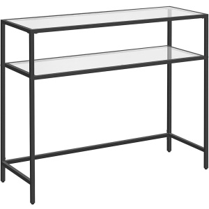 VASAGLE Masa de intrare, pe 2 nivele, blat din sticla securizata, cadru metalic, 35x100x80cm, negru - Img 1