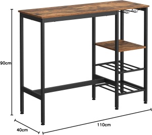VASAGLE Masa inalta de bar, cu suport pentru sticle si pahare de vin, 110x40x90cm, maro rustic si negru - Img 2