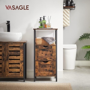 VASAGLE Noptiera inalta, din MDF, cu 2 sertare reglabile, 37x30x80 cm, maro rustic - Img 2