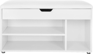 VASAGLE Pantofar cu banca, capitonata, 3 compartimente, sarcina 150 kg, 30x80x44cm, modern, alb - Img 2