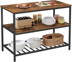 VASAGLE Raft de bucatarie tip insula, cadru de otel cu 3 nivele, stil industrial, 60x120x90cm, maro - Img 3