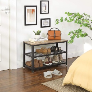 VASAGLE Raft pentru pantofi cu 2 polite, 73x30x45cm, otel, stil industrial, gri stejar si negru - Img 2